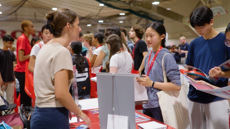 Students at a college fair